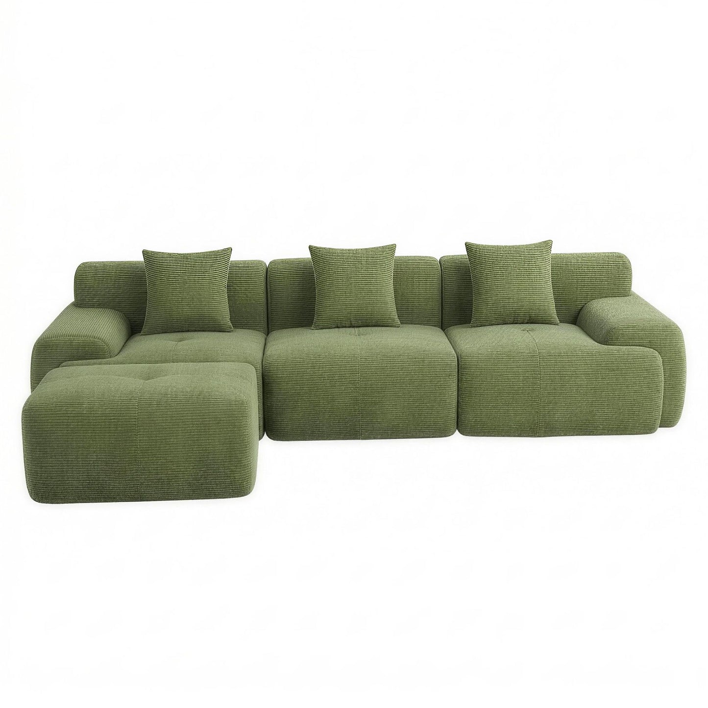 L-Shaped Modular Sofa Bed Green Corduroy | HomeAndLiving - 3