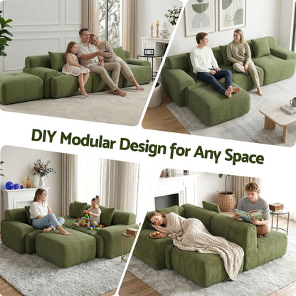 L-Shaped Modular Sofa Bed Green Corduroy | HomeAndLiving - 4