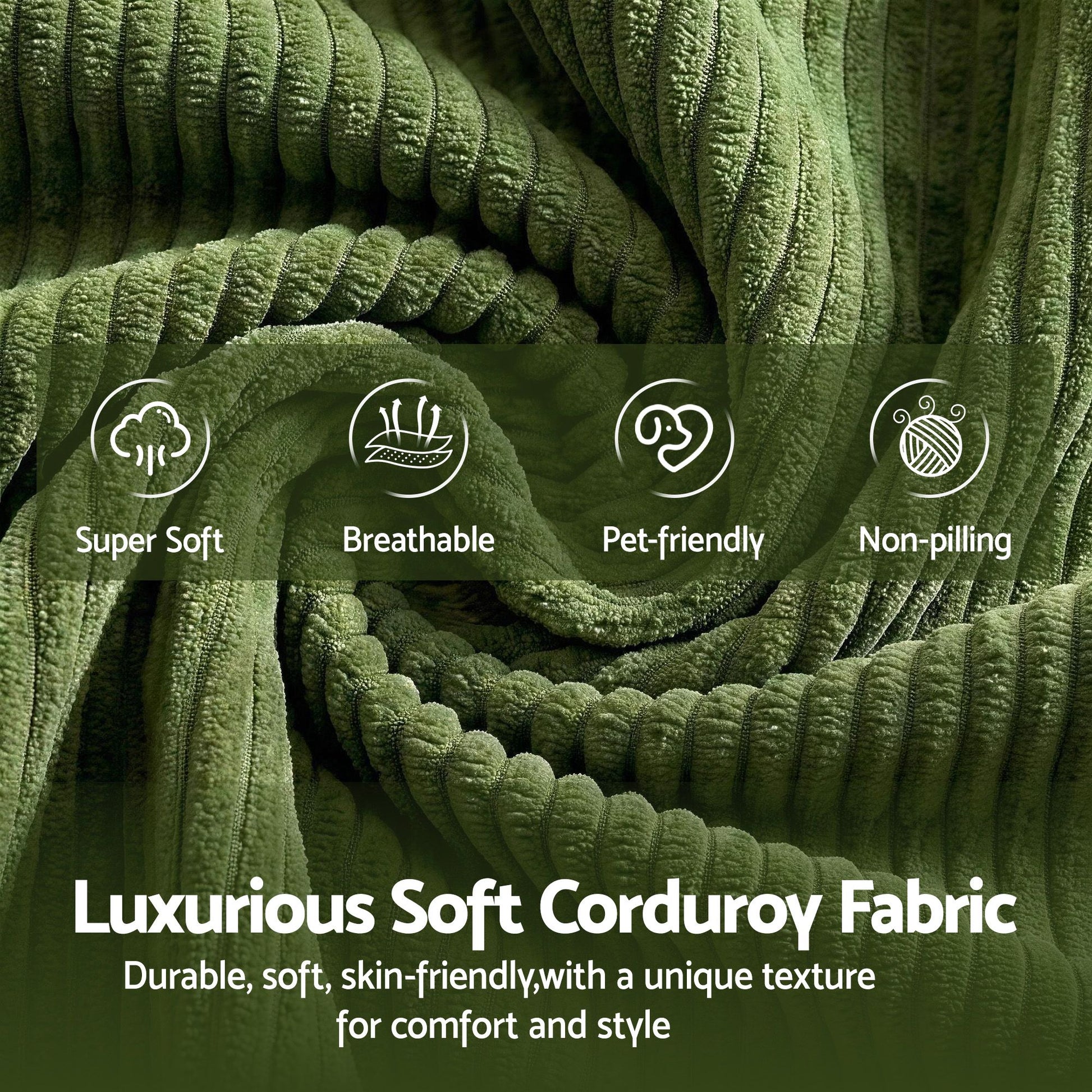 L-Shaped Modular Sofa Bed Green Corduroy | HomeAndLiving - 5