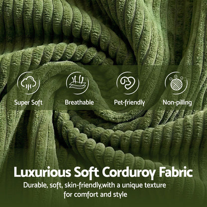 L-Shaped Modular Sofa Bed Green Corduroy | HomeAndLiving - 5