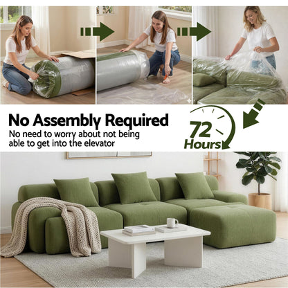 L-Shaped Modular Sofa Bed Green Corduroy | HomeAndLiving - 6