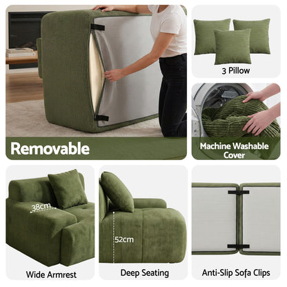 L-Shaped Modular Sofa Bed Green Corduroy | HomeAndLiving - 8