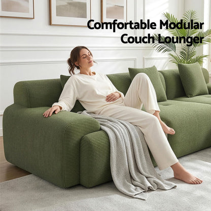 L-Shaped Modular Sofa Bed Green Corduroy | HomeAndLiving - 9