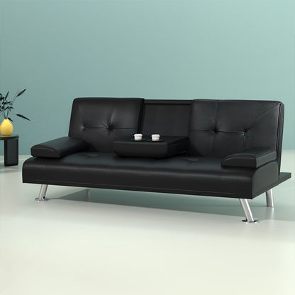 Sofa Bed Lounge Convertible Leather Couch Bed 3 Seater Cupholder Recliner