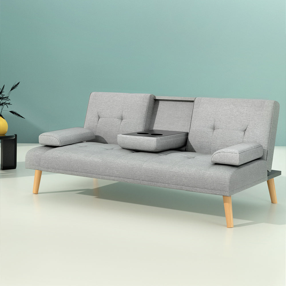 Sofa Bed 188Cm Grey Linen