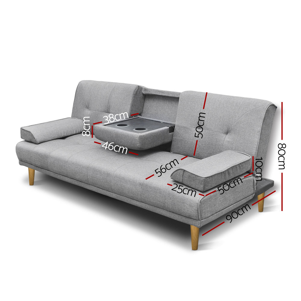 Sofa Bed 188Cm Grey Linen