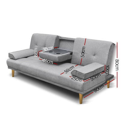 Sofa Bed 188Cm Grey Linen