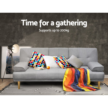 Sofa Bed 188Cm Grey Linen