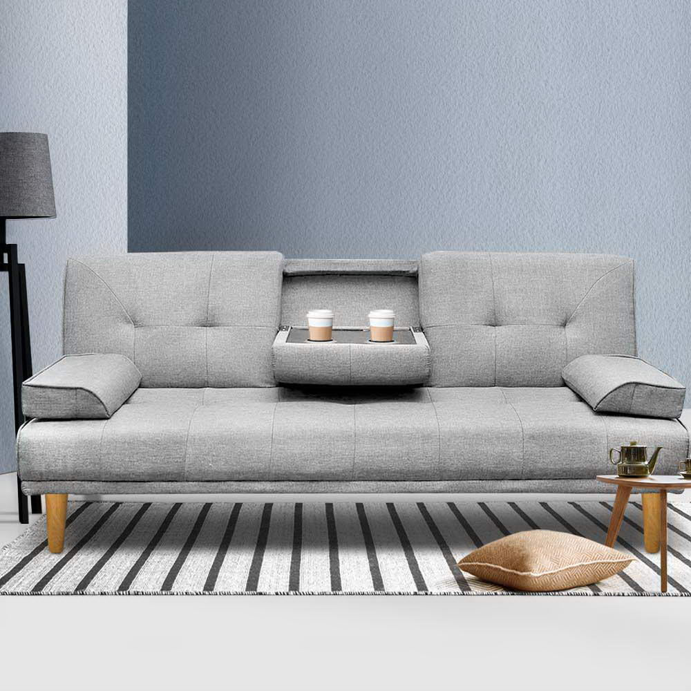 Sofa Bed 188Cm Grey Linen