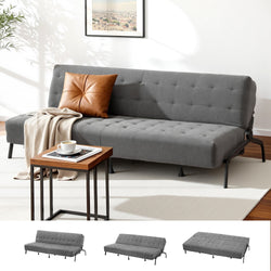 3-Seater Sofa Bed Innerspring Futon Couch Grey | HomeAndLiving