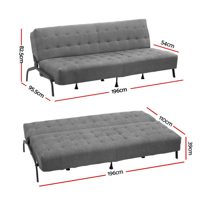 3-Seater Sofa Bed Innerspring Futon Couch Grey | HomeAndLiving