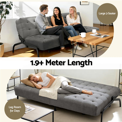 3-Seater Sofa Bed Innerspring Futon Couch Grey | HomeAndLiving