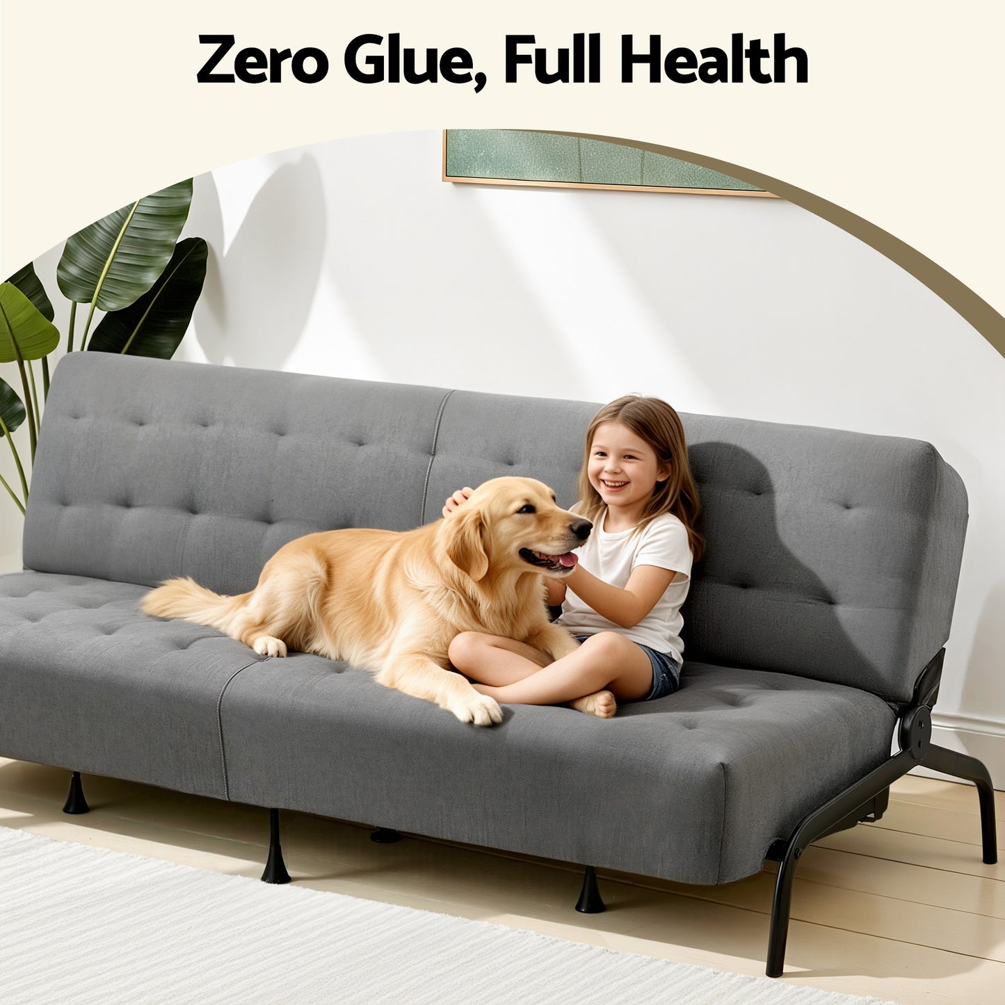3-Seater Sofa Bed Innerspring Futon Couch Grey | HomeAndLiving
