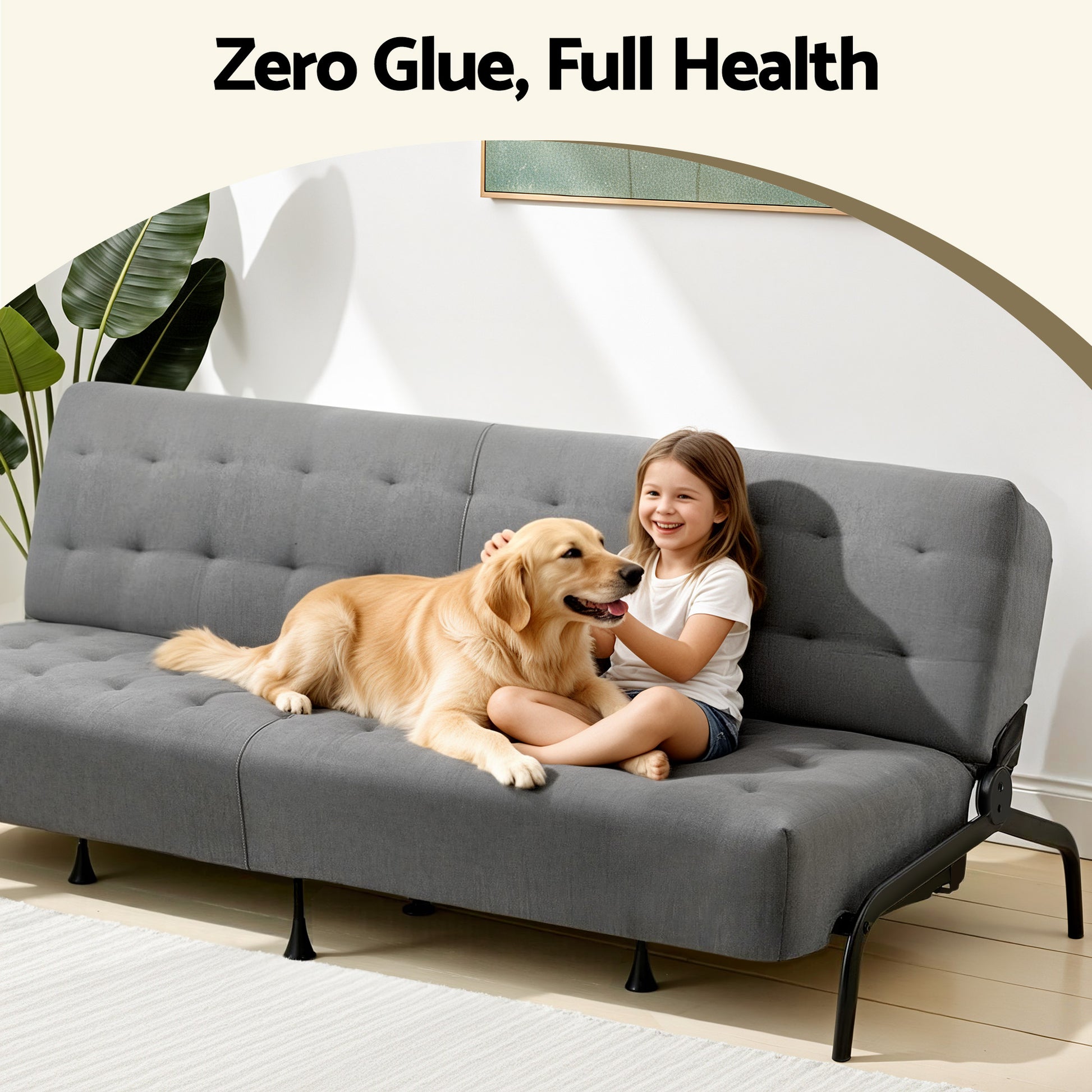 3-Seater Sofa Bed Innerspring Futon Couch Grey | HomeAndLiving