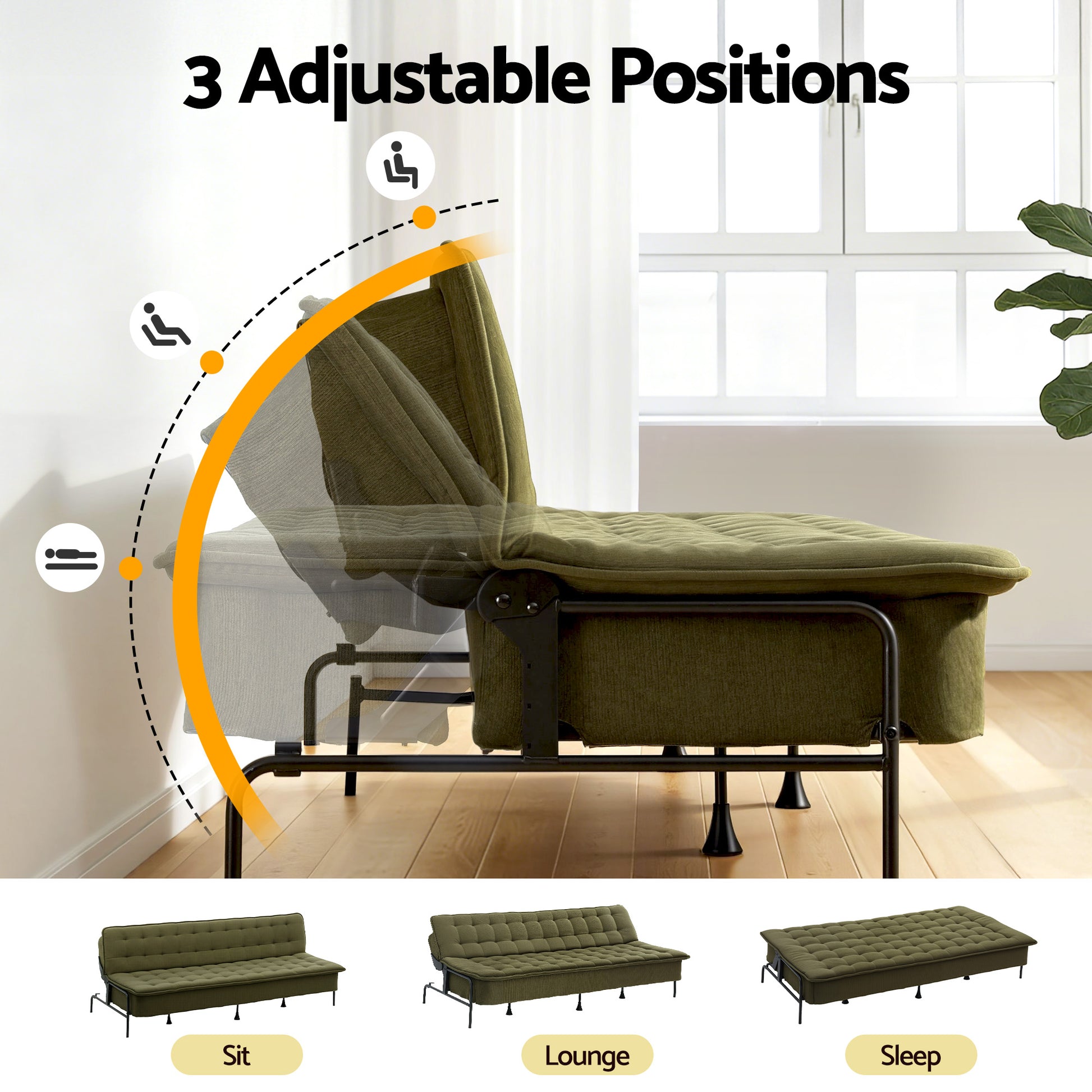 3-Seater Sofa Bed Innerspring Futon Couch | HomeAndLiving