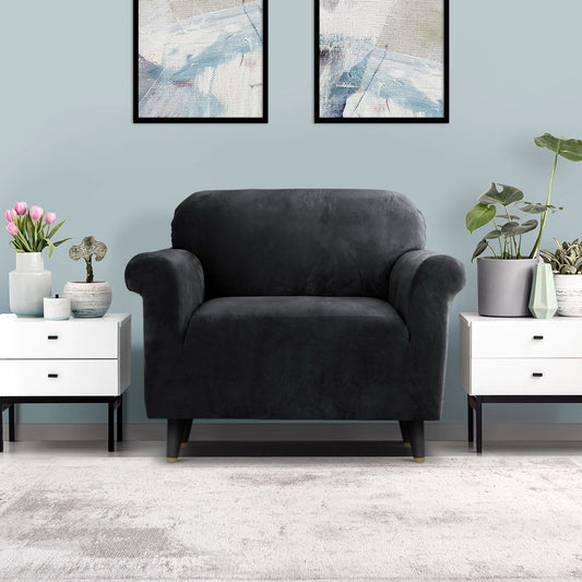 Velvet Sofa Cover Plush Couch Cover Lounge Slipcover 1 Seater Black