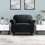 Velvet Sofa Cover Plush Couch Cover Lounge Slipcover 1 Seater Black