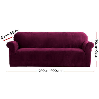 Velvet Sofa Cover Plush Couch Cover Lounge Slipcover 4 Seater Ruby Red
