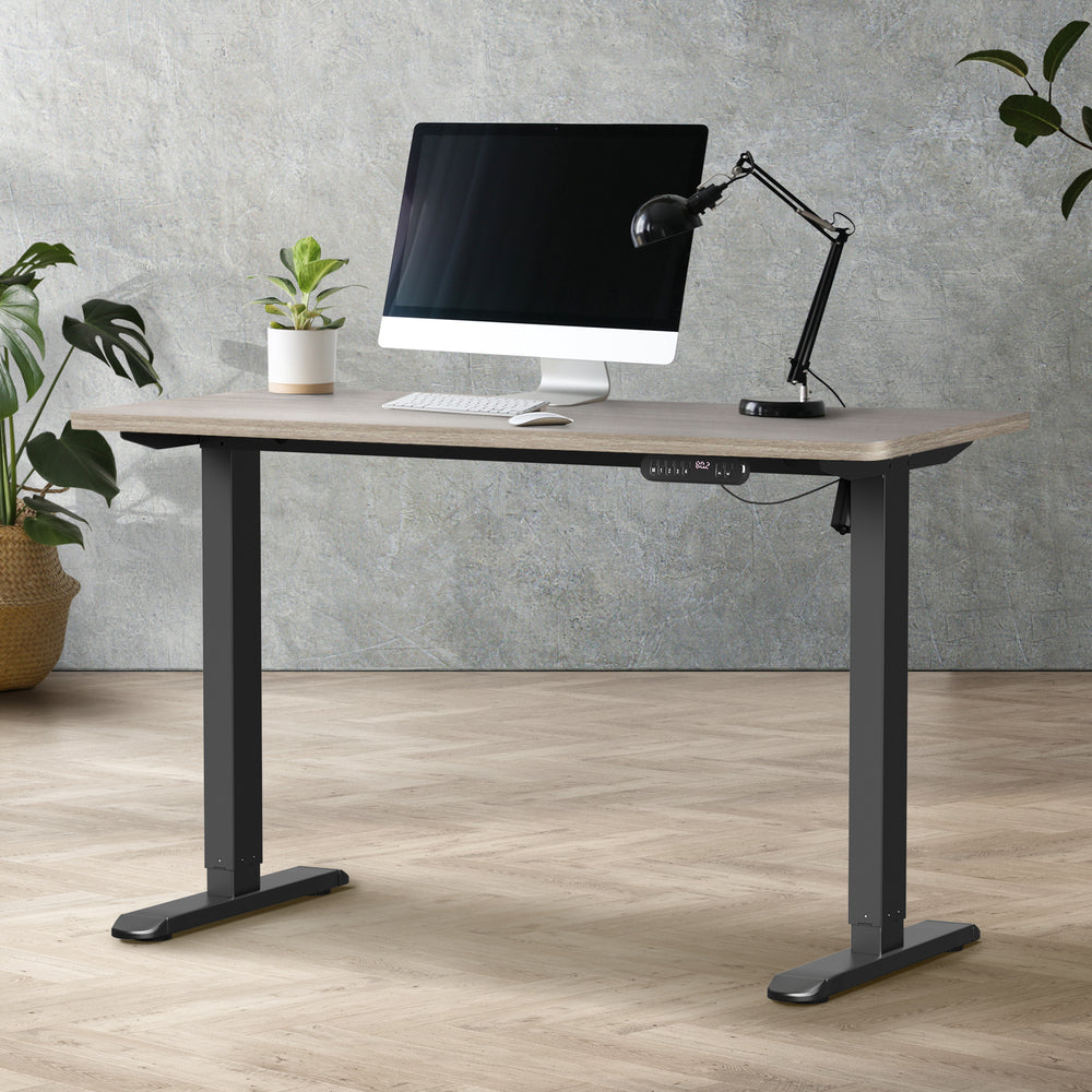 Electric Standing Desk 140CM Single Motor Height Adjustable Black Grey & White Oak