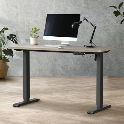 Electric Standing Desk 140CM Single Motor Height Adjustable Black Grey & White Oak