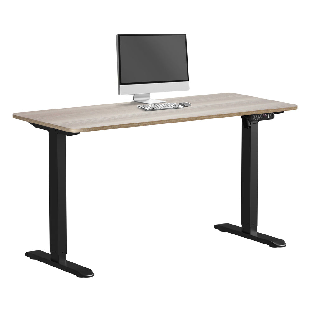 Electric Standing Desk 140CM Single Motor Height Adjustable Black Grey & White Oak