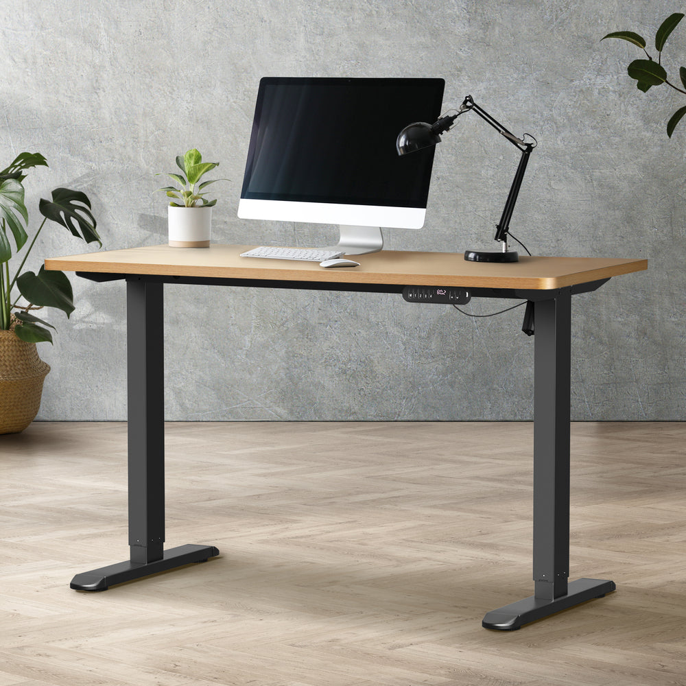 Electric Standing Desk 140CM Single Motor White Black & Oak Adjustable Office Table