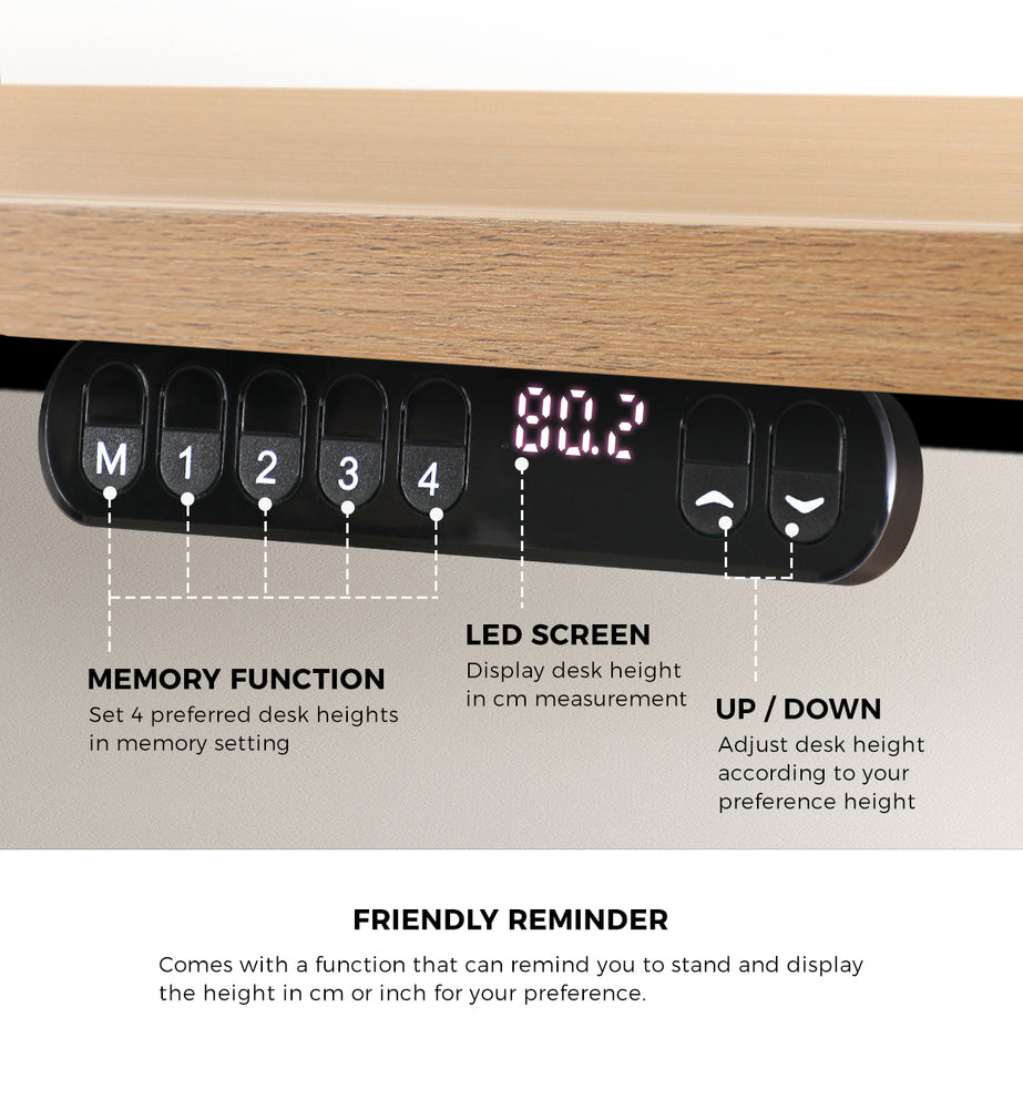 Electric Standing Desk 140CM Single Motor White Black & Oak Adjustable Office Table