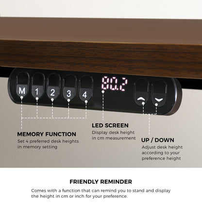 Electric Standing Desk Single Motor Black&Grey-Oak 140CM