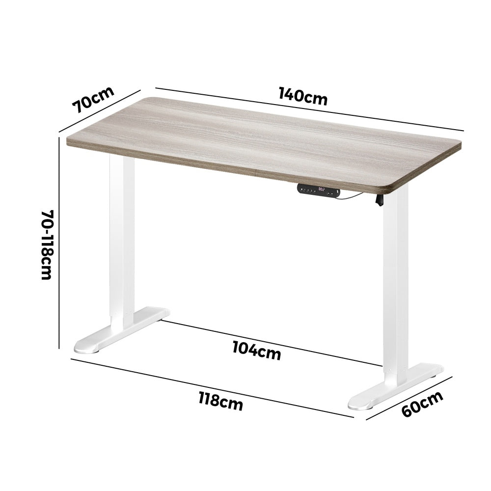 Electric Standing Desk 140CM Single Motor Height Adjustable Black Grey & White Oak