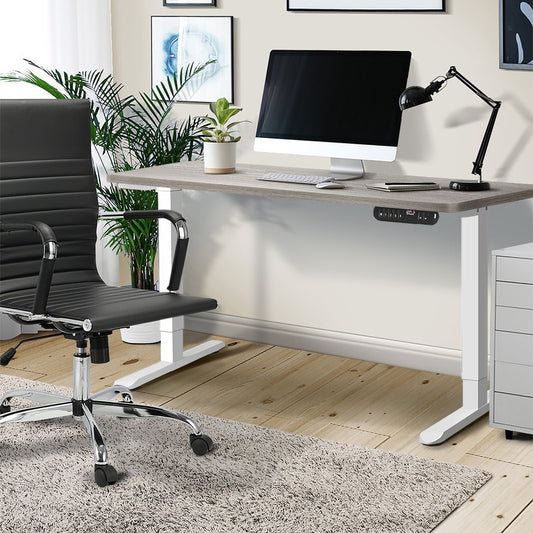 Electric Standing Desk 140CM Single Motor Height Adjustable Black Grey & White Oak