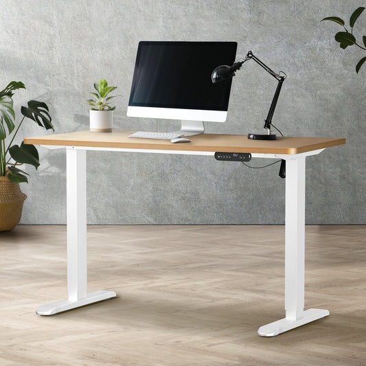 Electric Standing Desk 140CM Single Motor White Black & Oak Adjustable Office Table