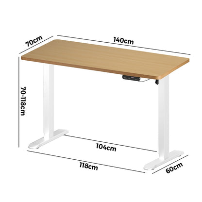 Electric Standing Desk 140CM Single Motor White Black & Oak Adjustable Office Table