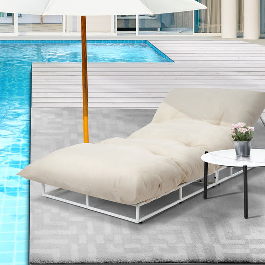 Outdoor Sun Lounger Set with Table Patio Furniture in Beige for Garden