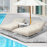 2PCS Sun Lounger Set with Table Outdoor Patio Furniture in Beige for Garden