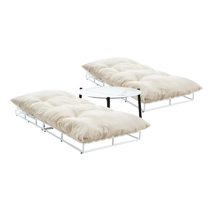 2PCS Sun Lounger Set with Table Outdoor Patio Furniture in Beige for Garden