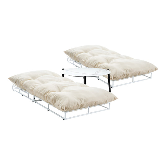 2PCS Sun Lounger Set with Table Outdoor Patio Furniture in Beige for Garden