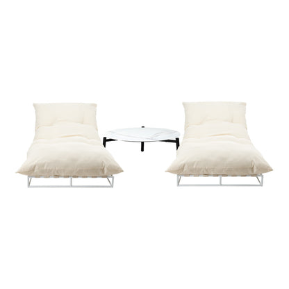 2PCS Sun Lounger Set with Table Outdoor Patio Furniture in Beige for Garden