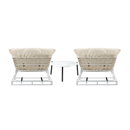 2PCS Sun Lounger Set with Table Outdoor Patio Furniture in Beige for Garden