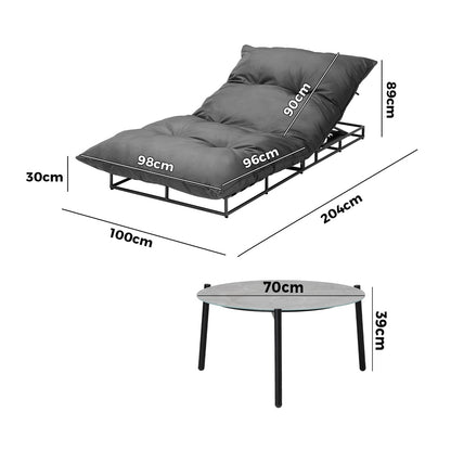 Outdoor Sun Lounger with Table Patio Set Grey