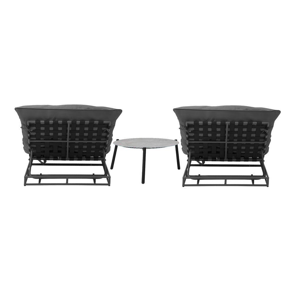 2PCS Sun Lounger with Table Outdoor Patio Set Grey