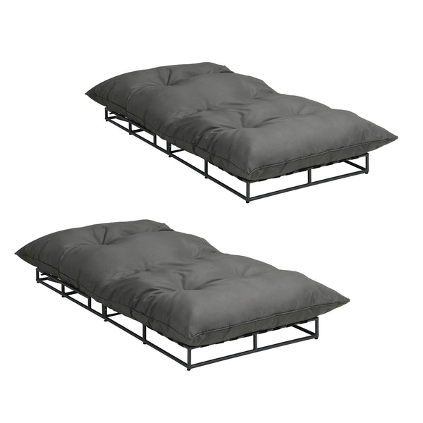  Outdoor Sun Bed Metal Frame Grey Cushion X2