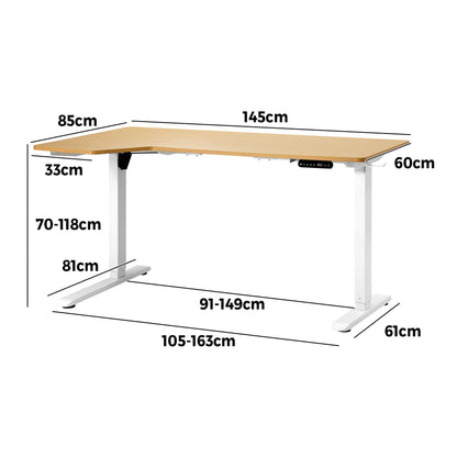 L-shape Electric Standing Desk Single Motor 145CM Black&Oak