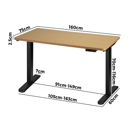 Sit Stand Desk Motorised Adjustable 160cm Black&Oak