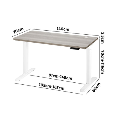 140cm Electric Standing Desk Single Motor Black&Grey-Oak