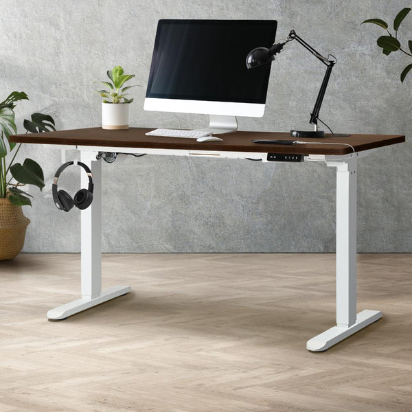  Standing Desk Electric Height Adjustable Motorised Sit Stand Desk 150cm White and Walnut