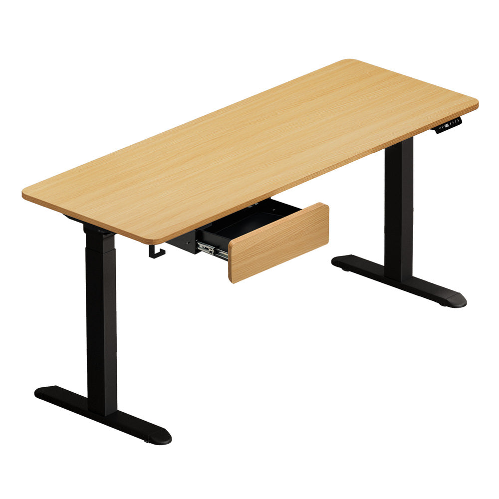 160cm Electric Standing Desk w/ Drawer Adjustable Oak White & Black