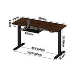 160cm Electric Standing Desk with Drawer Adjustable Black Walnut