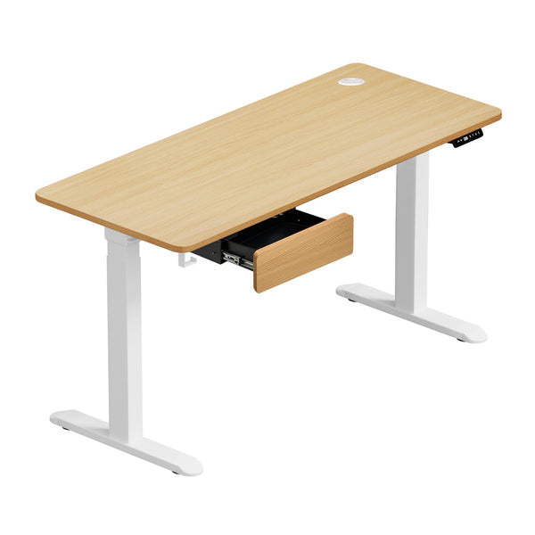  150cm Electric Standing Desk with Drawer Adjustable Oak White Single & Dual Motar