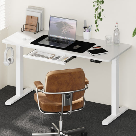 140cm Electric Standing Desk with Drawer Adjustable White & Black Walnut