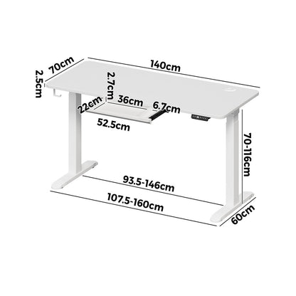 160cm Electric Standing Desk w/ Drawer Adjustable Oak White & Black